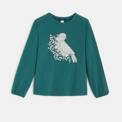 Avis T-shirt à motif brodé oiseau vert fille OKAIDI 2