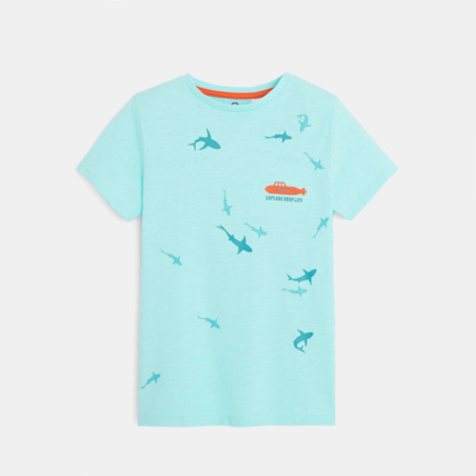 Avis T-shirt manches courtes motif requins bleu garçon OKAIDI 1