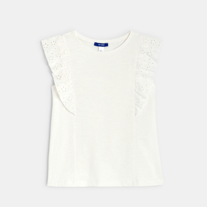 Avis T-shirt détail broderie anglaise blanc fille OKAIDI 1