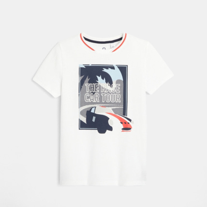 Avis T-shirt maille piquée course automobile blanc garçon OKAIDI 1