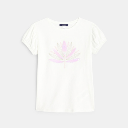 Avis T-shirt à manches bouffantes et motif à sequins rose fille OKAIDI 1