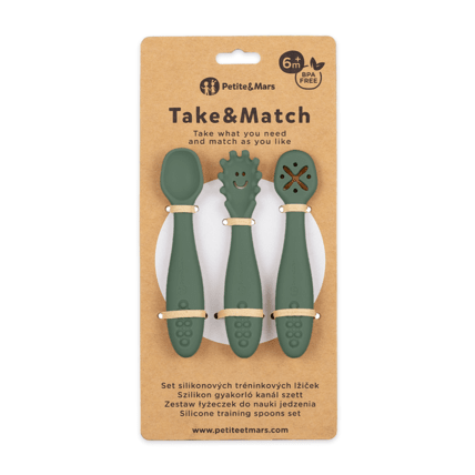 Avis Lot de 3 Cuillères d'Entraînement en Silicone Take&Match 6m+ Petite&Mars 4