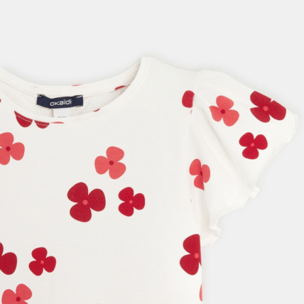 Avis T-shirt fleuri à manches volantées blanc fille OKAIDI 2