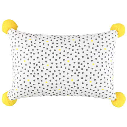 Avis Coussin décoratif rayé à pompons fluos Prémaman 1