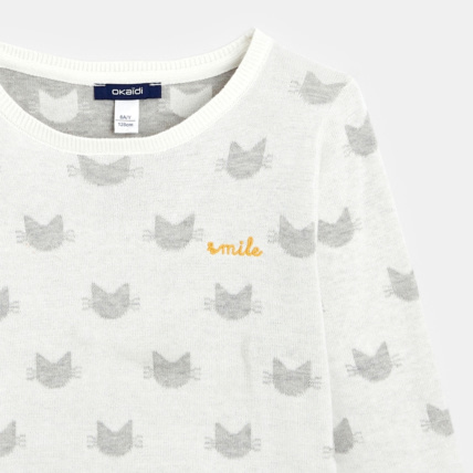 Avis Pull en maille à motifs chats blanc fille OKAIDI 3