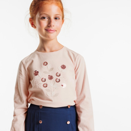 Avis T-shirt à motif bouquet brodé de sequins rose fille OKAIDI 1