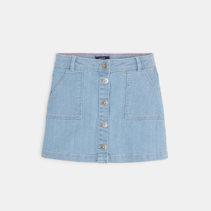 Avis Jupe courte boutonnée en jean rayé bleue fille OKAIDI 1
