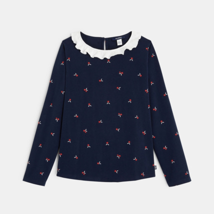 Avis T-shirt imprimé à col Claudine volonté rouge fille OKAIDI 1