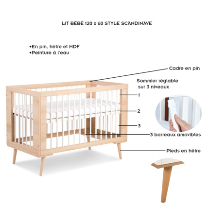 Avis Lit bébé à barreaux avec sommier réglable SOFIE LITTLE SKY BY KLUPS 7