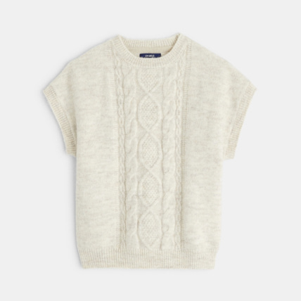 Avis Pull torsadé manches courtes blanc fille OKAIDI 1