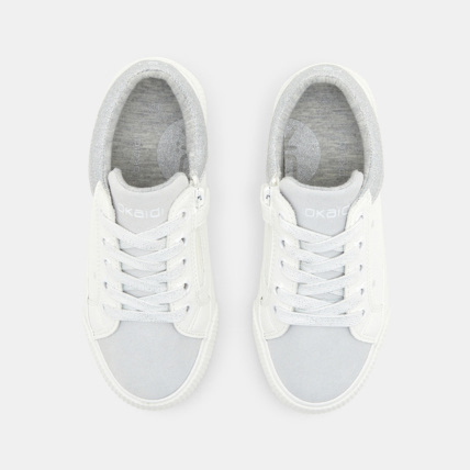Avis Tennis mix matières croûte de cuir et paillettes blanches fille OKAIDI 2