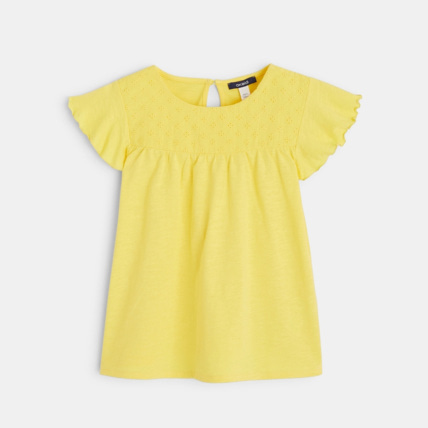 Avis T-shirt détail broderie anglaise jaune fille OKAIDI 2