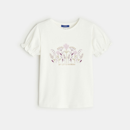 Avis T-shirt col rond à motifs brodés blanc fille OKAIDI 2
