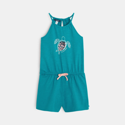 Avis Combishort en jersey motif tortue de mer vert fille OKAIDI 1
