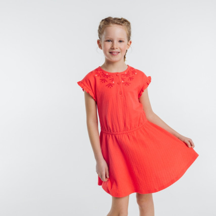 Avis Robe brodée à manches volantées orange fille OKAIDI 1
