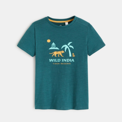 Avis T-shirt coton flammé Inde vert garçon OKAIDI 1