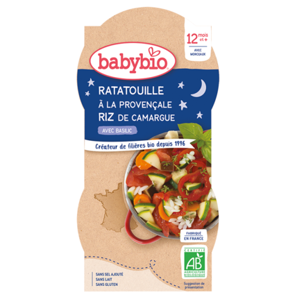 Avis Bol Bonne nuit : Ratatouille à la Provençale et riz de Camargue au Basilic Babybio 1