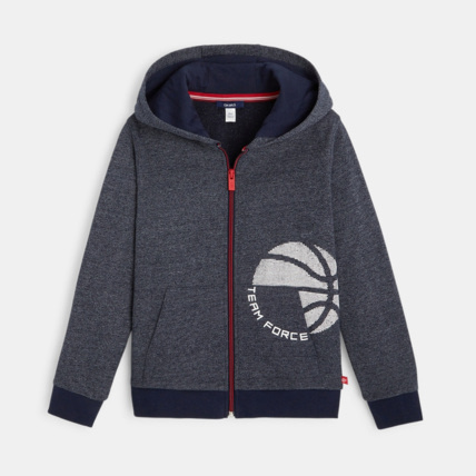 Avis Sweat zippé à capuche en molleton chiné bleu garçon OKAIDI 1