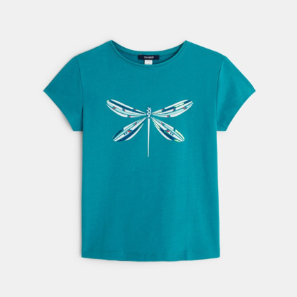 Avis T-shirt manches courtes à motif Libellule vert fille OKAIDI 1
