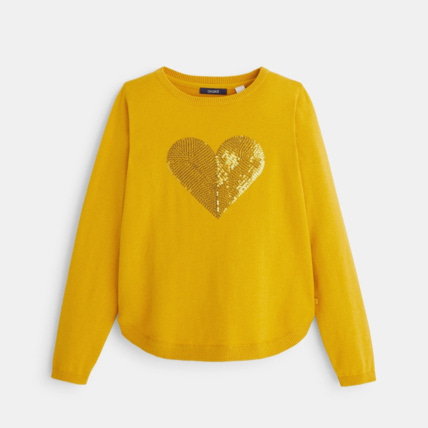 Avis Pull fin avec motif cœur en sequins jaune fille OKAIDI 1
