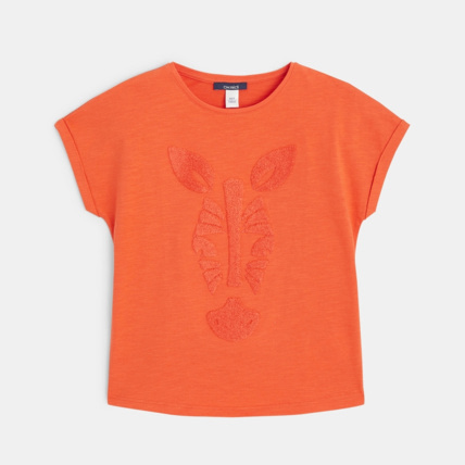 Avis T-shirt manches courtes motif Zèbre orange fille OKAIDI 1