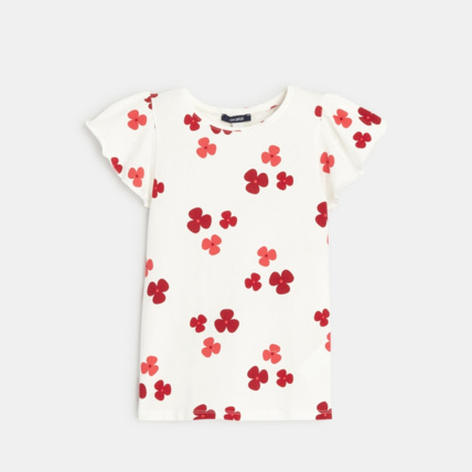 Avis T-shirt fleuri à manches volantées blanc fille OKAIDI 1