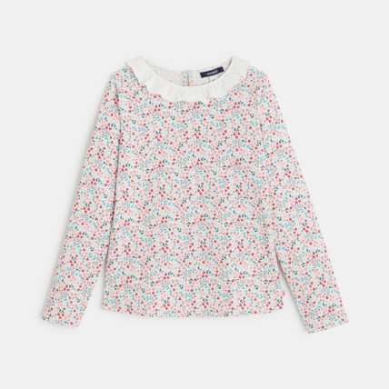 Avis T-shirt imprimé à col Claudine volonté rose fille OKAIDI 2