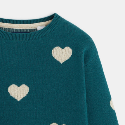 Avis Pull col rond motif cœurs vert fille OKAIDI 3