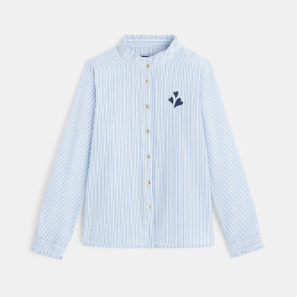 Avis Chemise frou-frou rayée et broderie cœur bleue fille OKAIDI 1