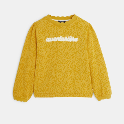 Avis Sweat-shirt imprimé à message "Aventurière" jaune fille OKAIDI 1
