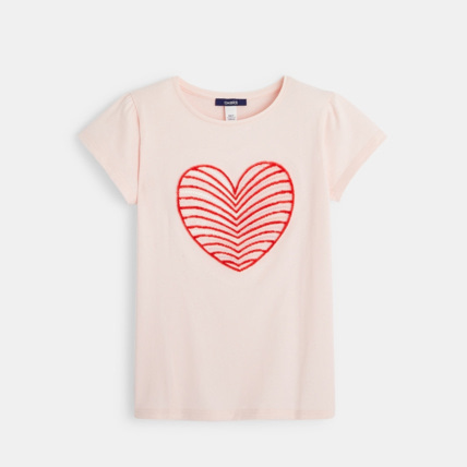Avis T-shirt coeur velours et sequins rose fille OKAIDI 1