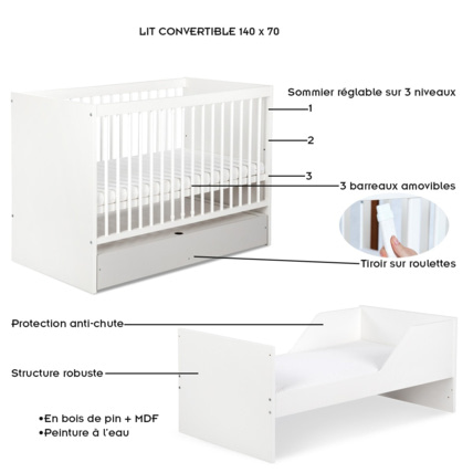 Avis Lit évolutif bébé convertible en lit enfant DALIA Mon Mobilier Design 7