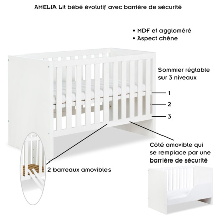 Avis Lit bébé évolutif avec barrière de sécurité AMELIA  Mon Mobilier Design 2