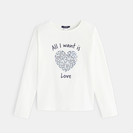 Avis T-shirt à message "All I want is... Love" blanc fille OKAIDI 1