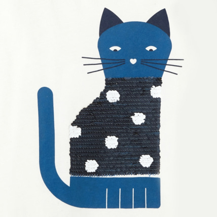 Avis T-shirt à sequins magiques Chat bleu fille OKAIDI 4