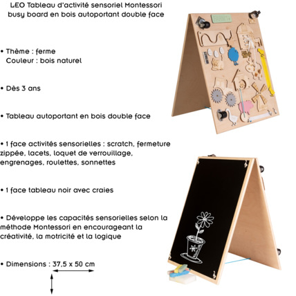 Avis Tableau d'activité sensoriel Montessori busy board en bois LEO 3TOYSM 2