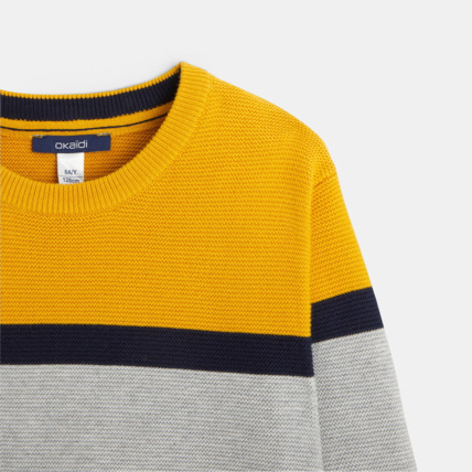Avis Pull col rond à large rayure jaune garçon OKAIDI 2
