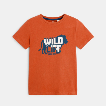 Avis T-shirt à message "Wild life is alive" orange garçon OKAIDI 1