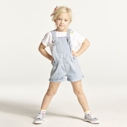 Avis Salopette-short en jean rayé bleue fille OKAIDI 1