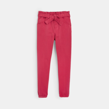 Avis Pantalon en toile unie ceinturé rose fille OKAIDI 2