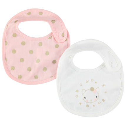 Avis Lot de 2 bavoirs courts à pois dorés et motif chat printé doré Prémaman 1