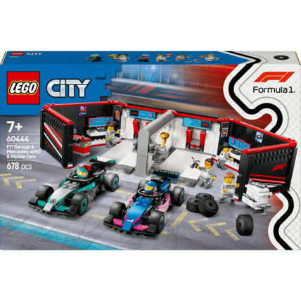 Avis Garage de F1 avec voiture Mercedes AMG et Alpine City LEGO 1