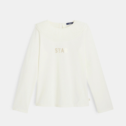 Avis T-shirt à col-collerette plissé blanc fille OKAIDI 1