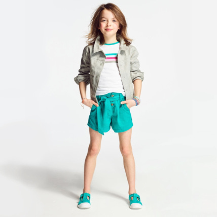Avis Short ceinturé en toile unie vert fille OKAIDI 2