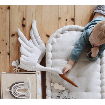 Avis Trophée mural enfant,  Cigogne en lin beige Sevira Kids 7