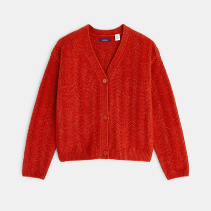 Avis Gilet en maille ajourée pointelle orange fille OKAIDI 1