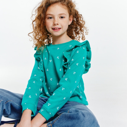 Avis Sweat-shirt imprimé à volants vert fille OKAIDI 1