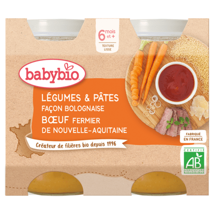 Avis Petit Pot Menu Légumes & pâtes façon bolognaise au boeuf fermier de Nouvelle- Aquitaine Babybio 1
