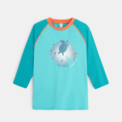 Avis T-shirt anti-uv motif tortue de mer bleu garçon OKAIDI 1