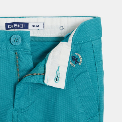 Avis Bermuda ceinturé en toile effet piqué turquoise garçon OKAIDI 2